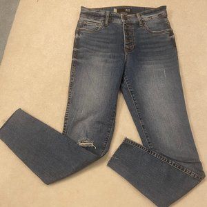 Kut from the Kloth High Rise Button Front Raw Hem Skinny Jeans - Size 0
